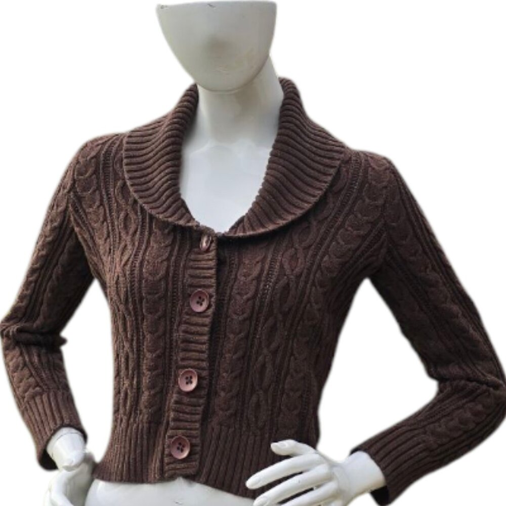 Y2K Chocolate Brown Cable Knit Sweater sz S